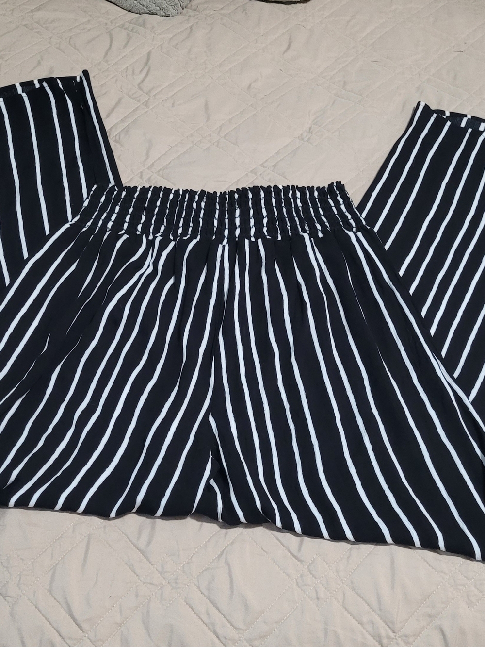 One 5 ONE - Black & White Vertical Stripe Wide-Leg Pants